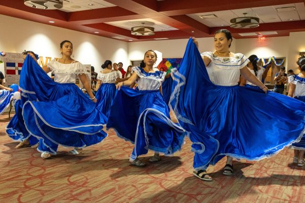 A group of El Salvadorian dancers perform at the All Around the World event in the Honors College and International Center on Sept. 14, 2023.