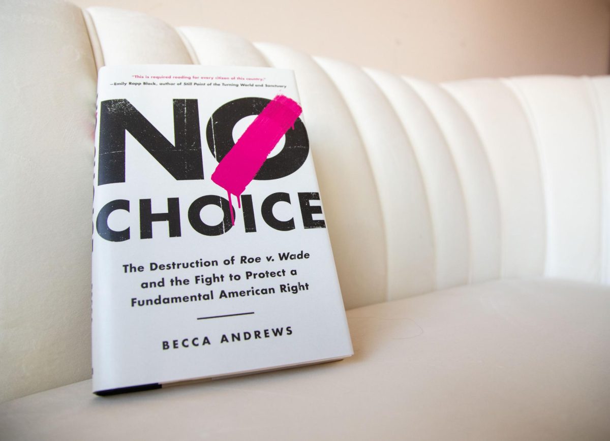 Assistant Professor Becca Andrews’ book “No Choice” on a couch in her office at Jody Richards Hall on WKU’s campus in Bowling Green on Friday Sept. 1, 2023. 
