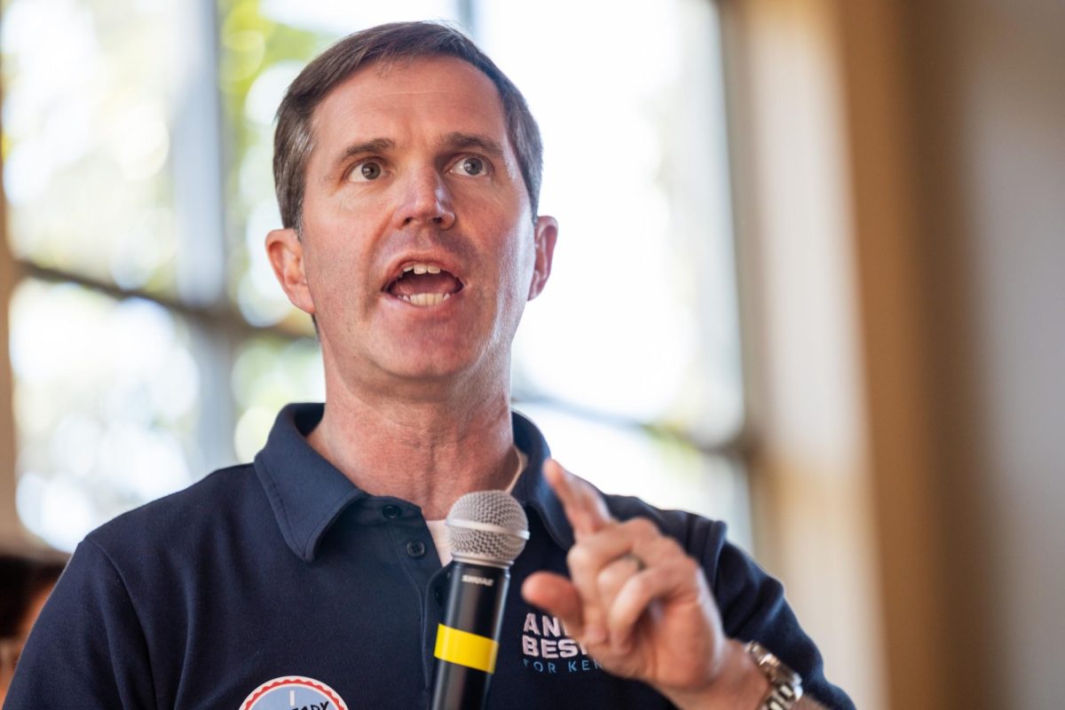 Gov.+Andy+Beshear+speaks+to+students+in+the+Downing+Student+Union+at+Western+Kentucky+University+on+Nov.+3%2C+2023.+Beshear+stopped+at+WKU+after+appearing+at+other+college+campuses+across+the+Commonwealth+to+encourage+young+people+to+go+to+the+polls+on+Election+Day.
