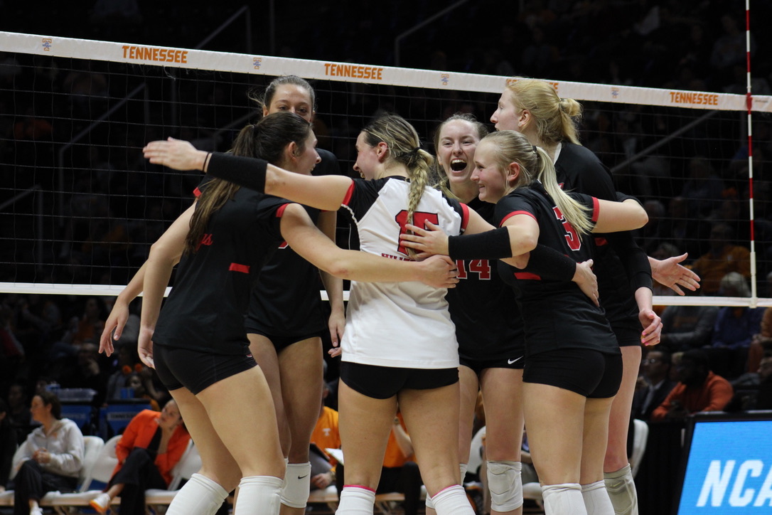 WKU Volleyball celebrates a point during a close match against Tennessee in the second round of the NCAA Volleyball Championship on Dec. 2.