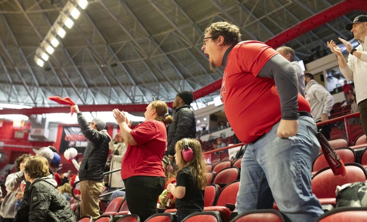 Matt McCay, screams in support of WKU during the final moments of the tight game against UTEP in E.A. Diddle Arena on Saturday, Jan. 20, 2024.