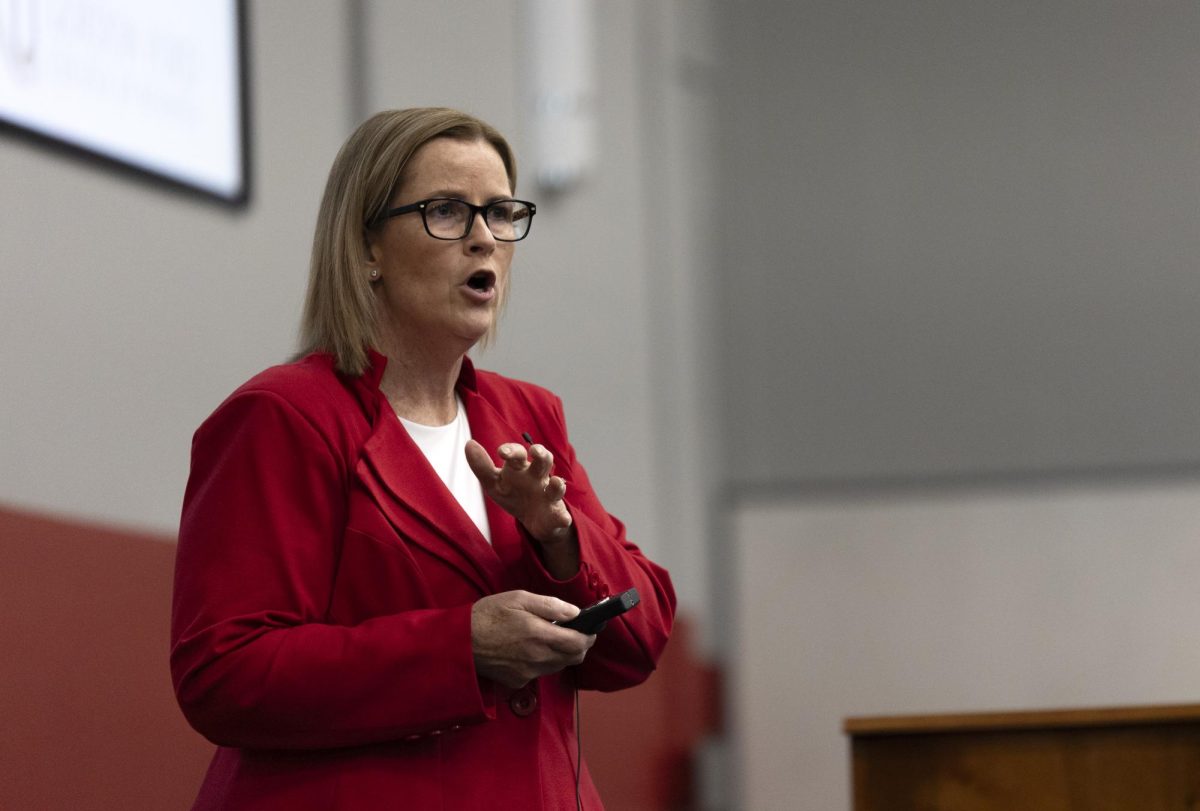 Gordon Ford College of Business Interim Dean Dr. Evelyn Thrasher presents in the Grise Hall Auditorium on Monday, Feb. 5.