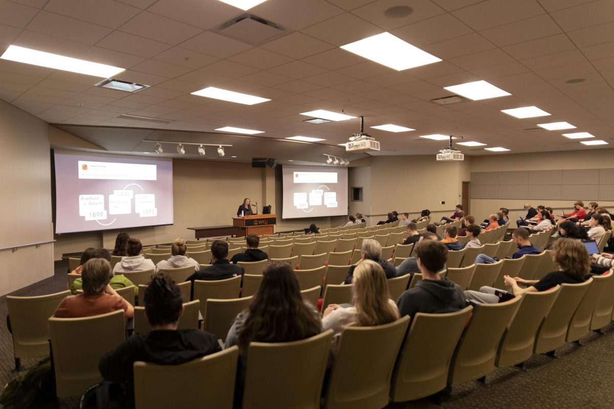 University of California Berkeley professor and historian Ronit Stahl talks through her presentation “There’s Nothing Religious About and Appendectomy” to students and faculty in Gary Ransdell Hall on Thursday, Feb. 15. 