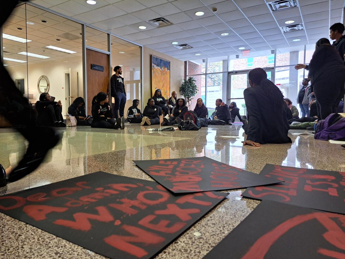 WKU+students+engage+in+a+discussion+during+a+sit-in+organized+by+For+The+People%2C+a+WKU+student+advocacy+group%2C+at+the+Wetherby+Administration+Building+on+March+27.+During+the+sit-in%2C+students+shared+their+feelings+about+the+%E2%80%9Clack+of+response%E2%80%9D+from+the+university+about+Kyle+Rittenhouse+speaking+at+a+WKU+Turning+Point+USA+event.