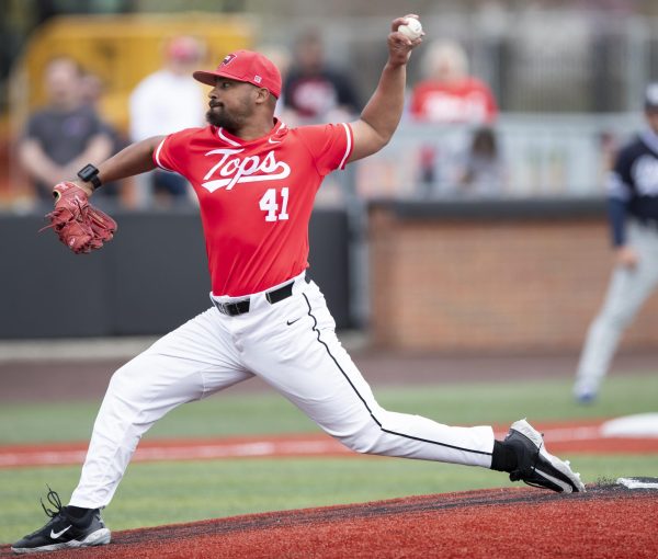 Pitcher Lane Diuguid (1) throws a pitch during WKU’s game against Dallas Baptist University on Sunday, April 7, 2024. WKU lost 3-0.