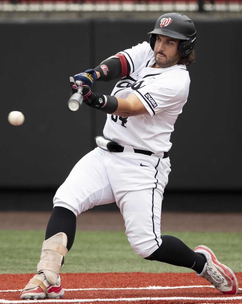 WKU+infielder+Blake+Cavill+%2834%29+lands+a+hit+to+bring+in+the+first+run+of+the+WKU+game+against+University+of+Louisville+on+Tuesday%2C+April+9%2C+2024.