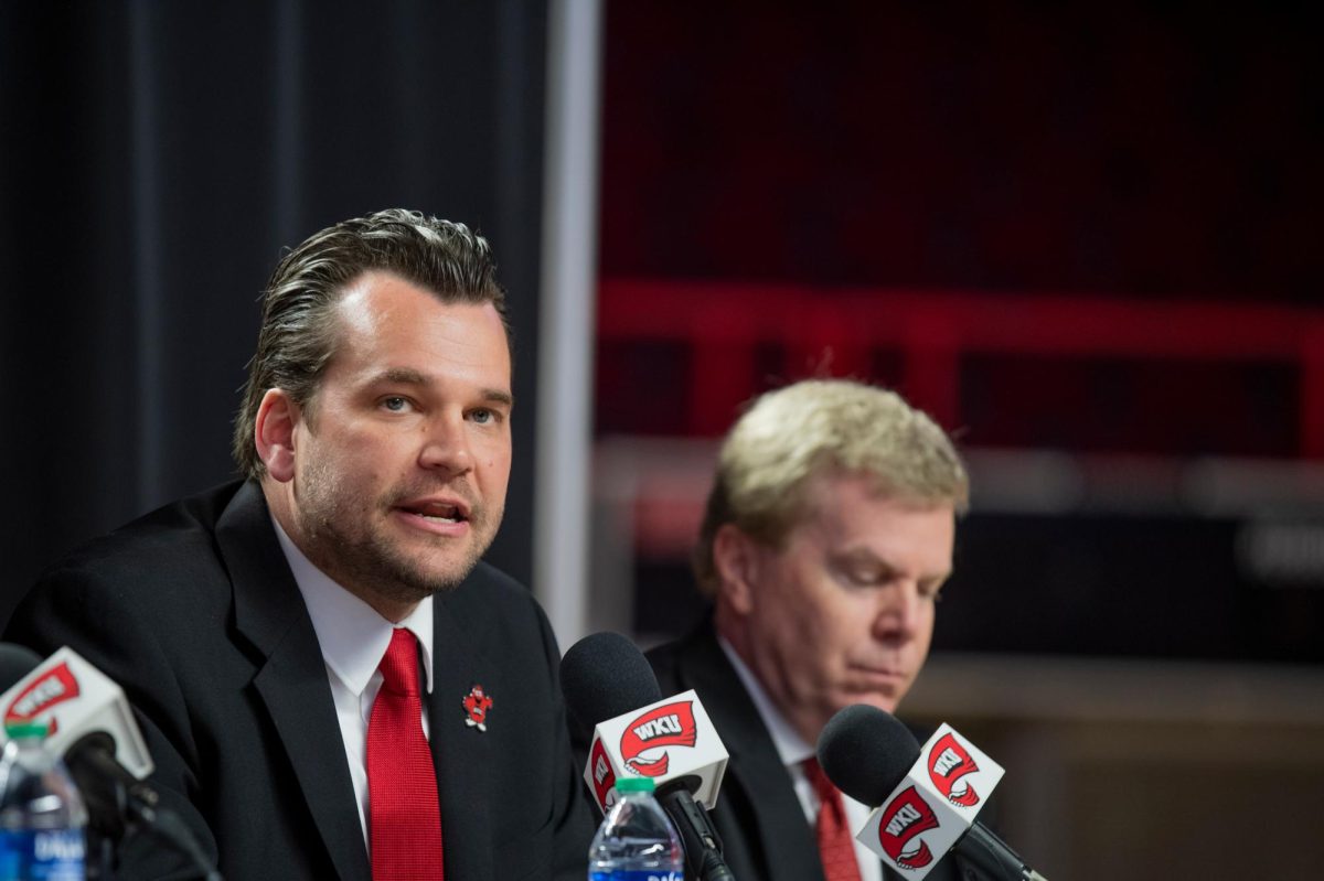 Hank Plona thanks the members of the basketball team and others during his opening remarks during a press conference on Wednesday, April 3, 2024.