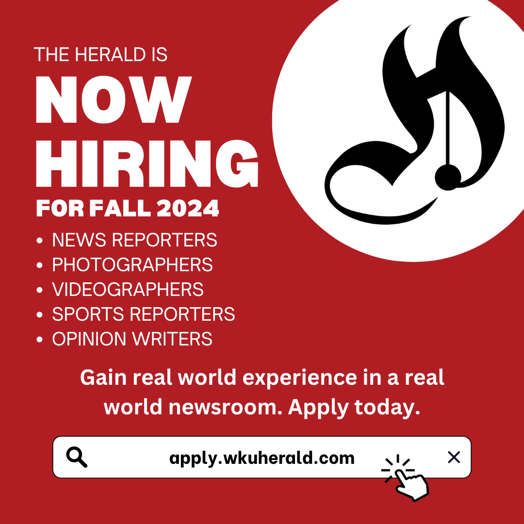 Now Hiring ad for the College Heights Herald on June 8th.