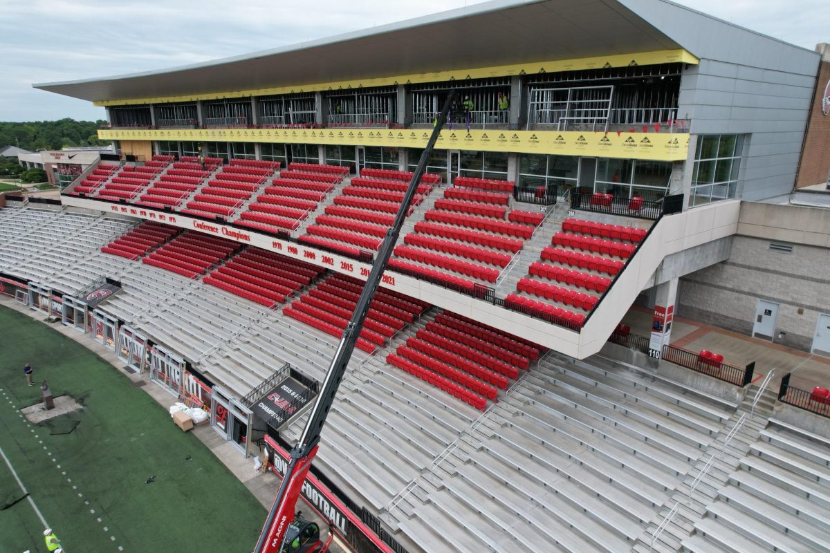The Houchens Stadium press box sees remodeling ahead of the 2024-2025 season. Construction is set to be finished before the first home opener on Sep. 7, according to Bryan Russell, chief facilities officer. Photo provided by Bryan Russell
