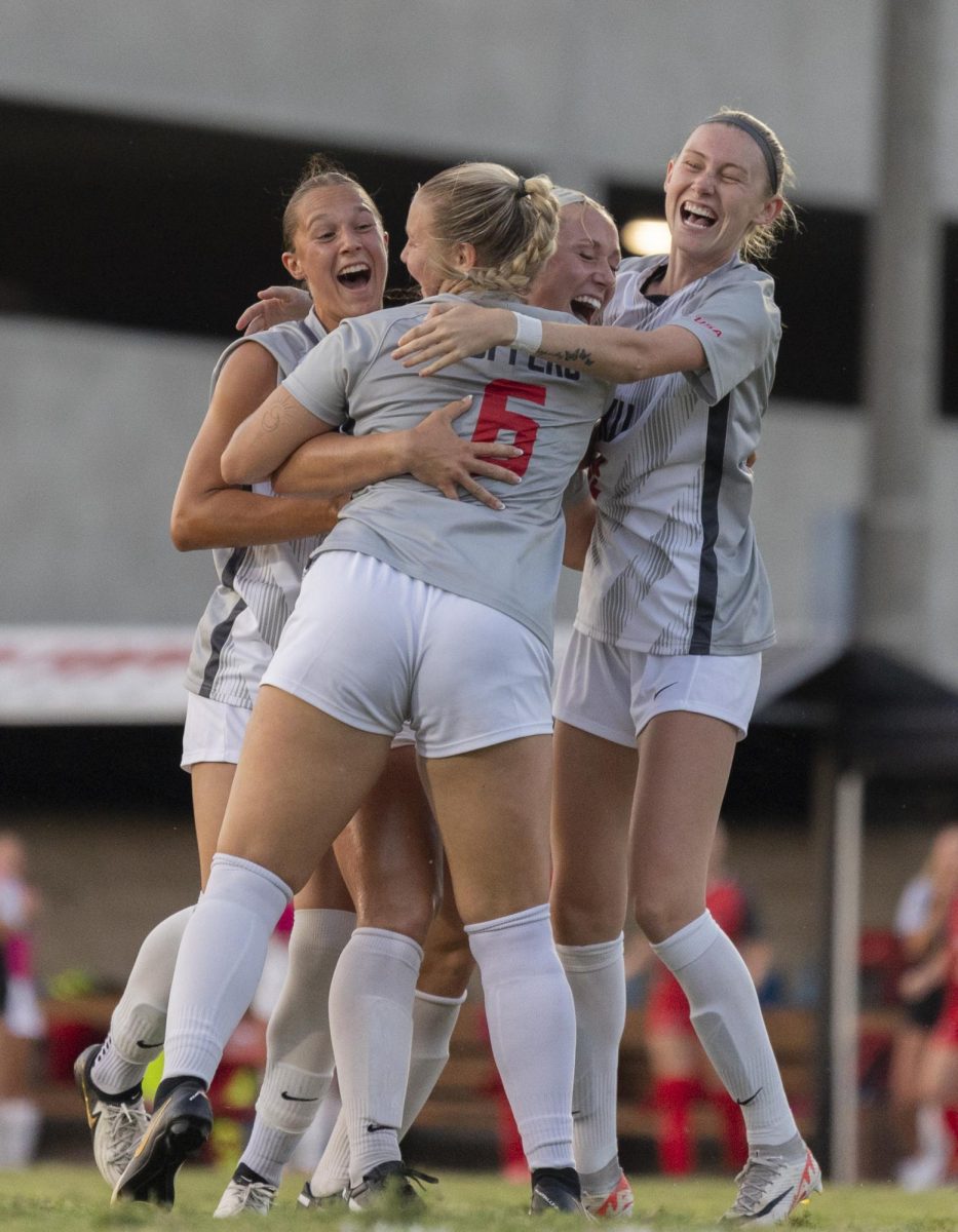 WKU celebrates a goal during a game against University of Evansville at the WKU Soccer Complex on Sunday, Aug. 25, 2024. 