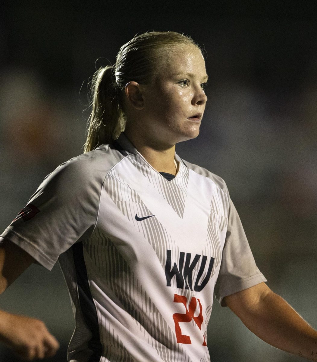 WKU forward Kayla Meyer (24) waits for a corner kick during a game against the University of Evansville at the WKU Soccer Complex on Sunday, Aug. 25, 2024. 