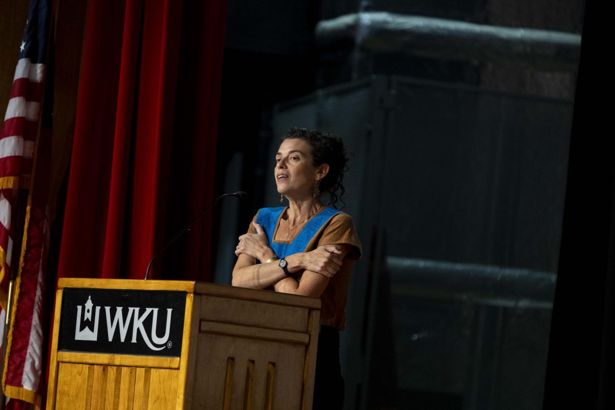 Quiara Alegría Hudes starts her introduction with a story about what inspired her to start writing during An Evening With Quiara Alegría Hudes at DSU auditorium on Thursday, Sept. 19, 2024.