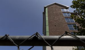 Hilltopper Hall, unavailable for students to live in for fall 2024, was still guarded by fencing on Monday, Sept. 9, 2024.