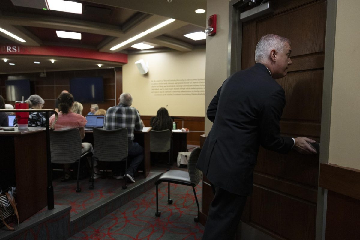 President Caboni leaves the SGA Senate Chambers after addressing the Faculty Senate on Thursday, Sept. 19, 2024.

5