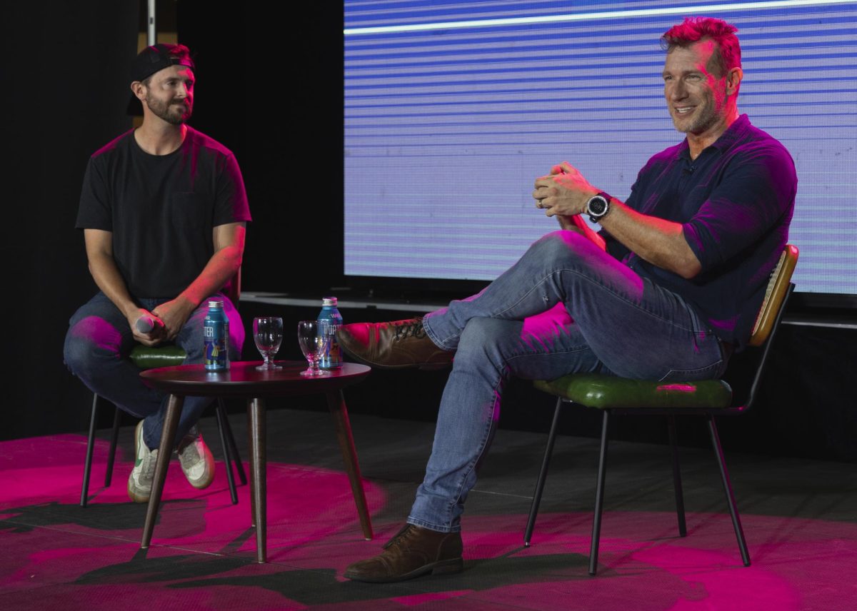 Andrew Swanson, owner of Forerunner and Q&A MC (left), and Tom O’Connell, stunt double, actor and producer (right), answer questions during the Q&A at This Is The Way Stagecraft, Stunts & Fighting On Screen at the WKU Innovation Campus on Friday, September 27, 2024.