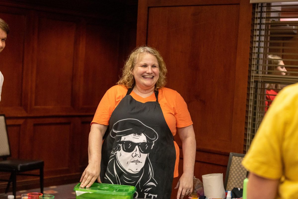 Jen Hanley wins the likely to cause dysentery award with her mid to late century party food at the “Great History Bake Off” in DSU (Downing Student Union) 3rd floor room 3020 on September 12 2024. (Photo by Gabriel Milby)