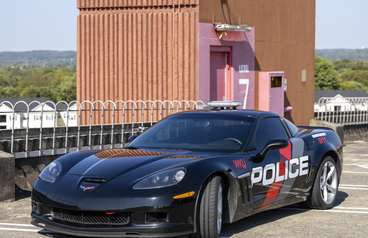 A Corvette that was lent to WKU Police Department by Sarah Jane Sink is parked for a photo on Parking Structure #1 on Wednesday, Sept. 11, 2024.