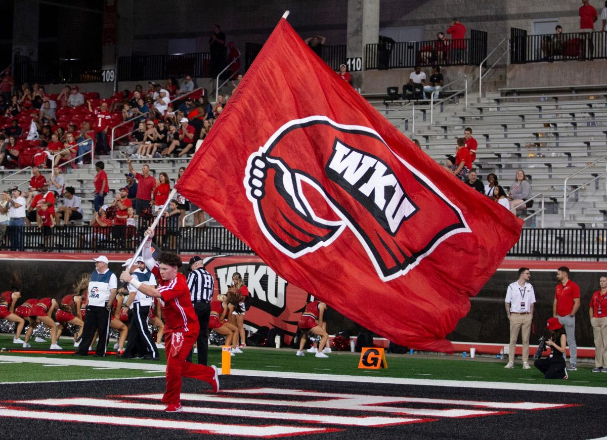 A Western Kentucky Cheerleader celebrates after a touchdown during a game against University of Toledo at L.T. Smith Stadium on Saturday, Sept. 21, 2024.