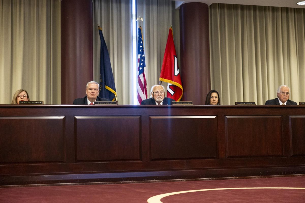 Members of the WKU Board of Regents listen to a presentation at the Board of Regents meeting on Friday, Oct. 18, 2024. 