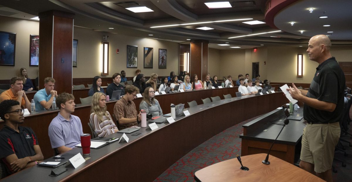 Political Science Professor and Department Chair, Scott Lasley, spoke to the SGA senate on the importance of voting and making it a habit on Tuesday, Oct. 1, 2024.