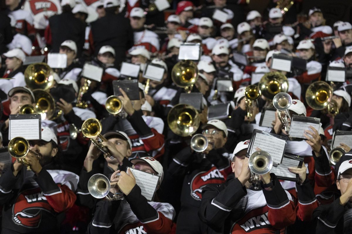 The WKU Big Red Marching Band plays a song at the football game against UTEP at Houchens Industries L. T. Smith Stadium on Thursday October 10, 2024. 