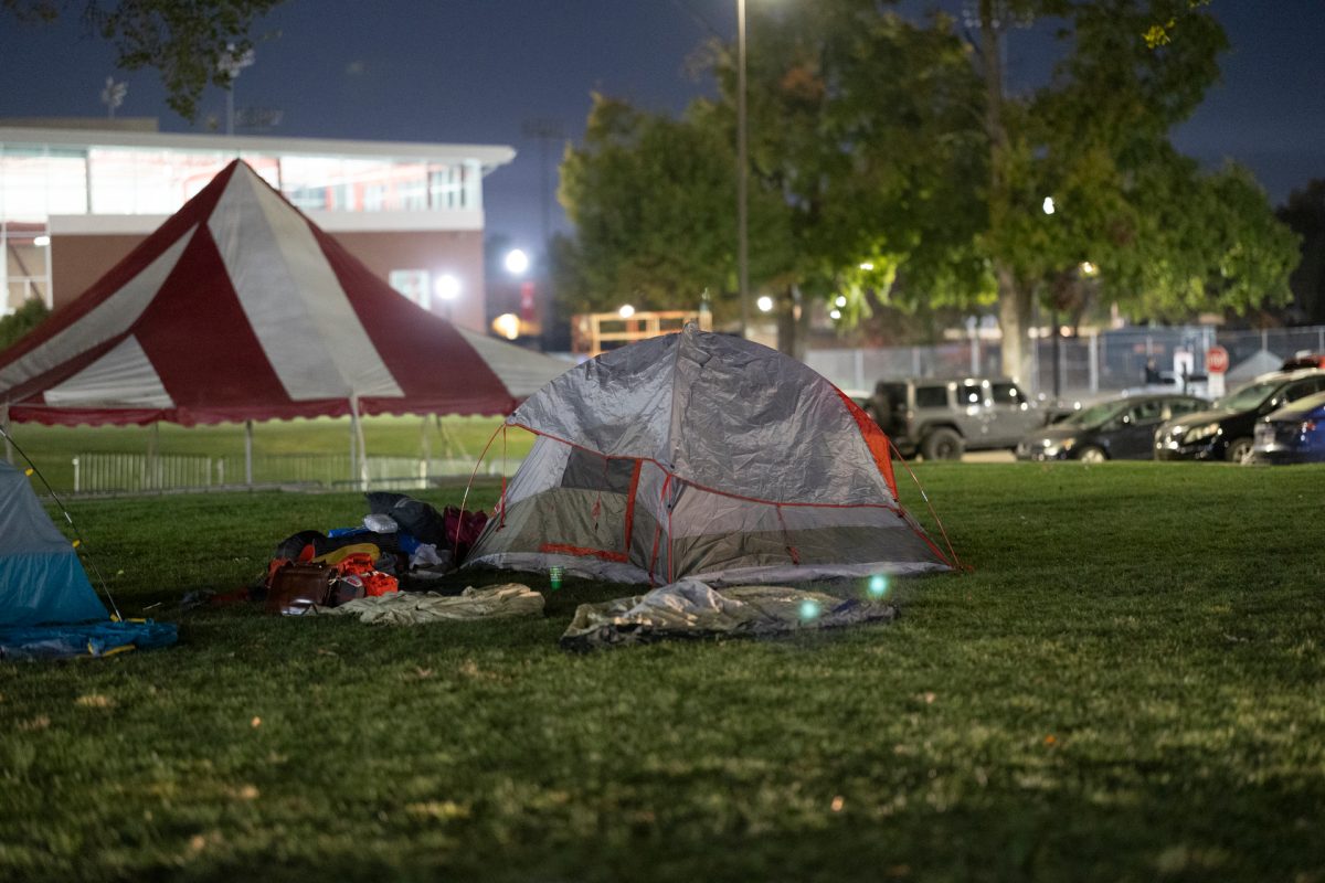 A tent is set up prior to "Sleep Out for the Homeless" hosted by the Epsilon Theta chapter of Phi Beta Sigma Fraternity Inc. on Oct. 17, 2024.