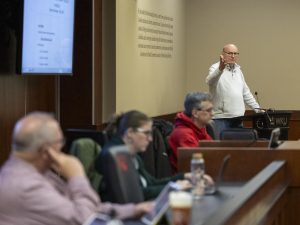 Faculty senate chair and professor Gordon McKerral addresses the other chairs of the faculty senate during their meeting on Thursday, Nov. 21, 2024. 