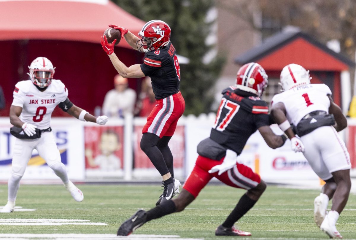 Western Kentucky Hilltoppers wide receiver Easton Messer (8) catches a pass during WKU's game against Jacksonville State University in Bowing Green, Ky. on Saturday, Nov. 30, 2024.