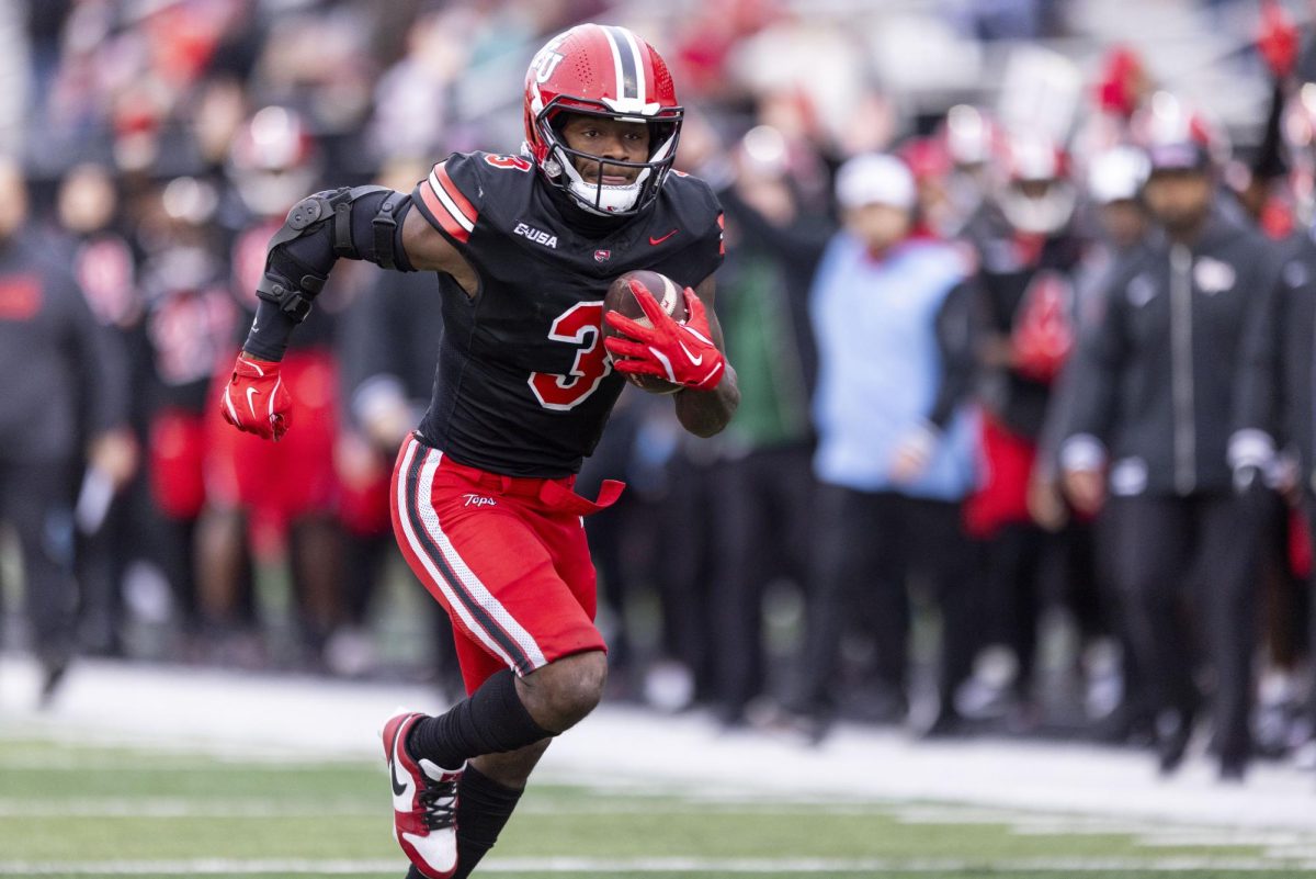 Western Kentucky Hilltoppers running back Elijah Young (3)runs the ball for a touchdown during WKU's game against Jacksonville State University in Bowing Green, Ky. on Saturday, Nov. 30, 2024.