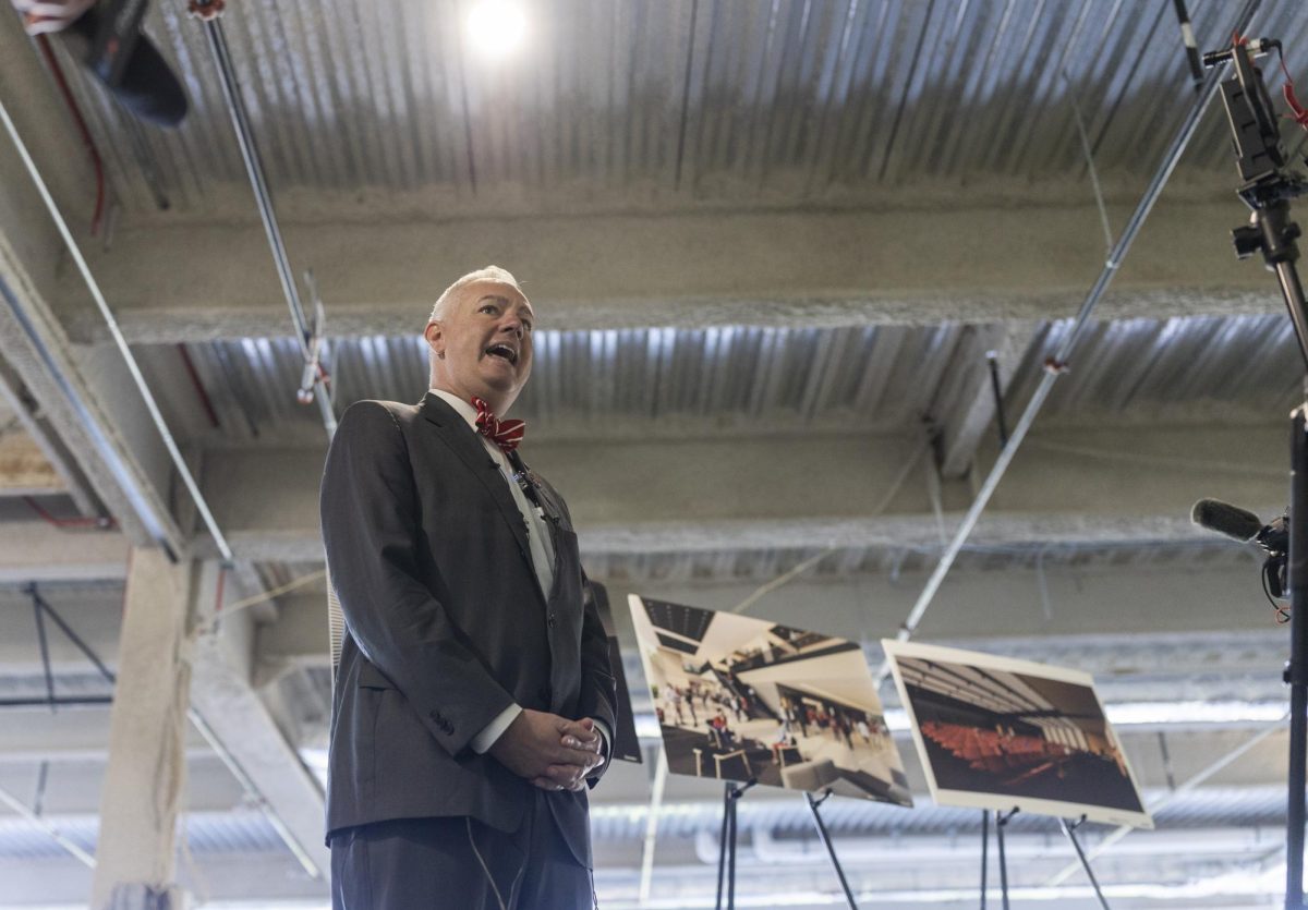 WKU president Timothy Caboni speaks in the new Gordon Ford College of Business building during a walkthrough on Tuesday, Nov. 12, 2024.