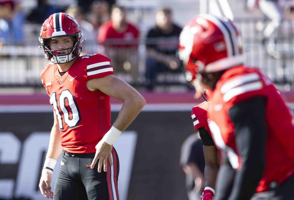 WKU quarterback Caden Veltkamp (10) signals to his teammates during the WKU Homecoming football game in the L.T. Smith Stadium on Saturday, Nov. 16, 2024. 