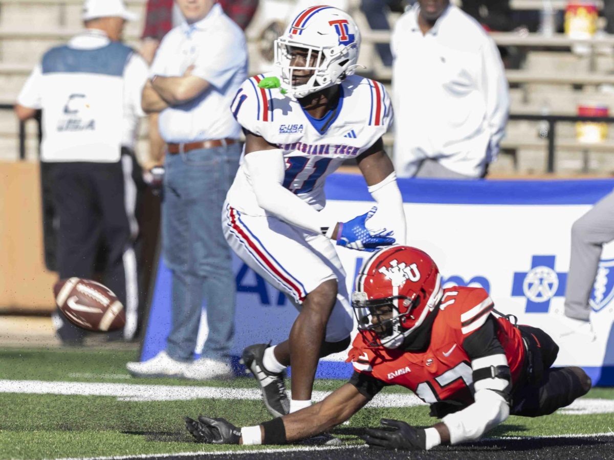 WKU wide receiver Dalvin Smith (17) slides into the endzone during an incomplete catch during the WKU Homecoming football game in the L.T. Smith Stadium on Saturday, Nov. 16, 2024. 