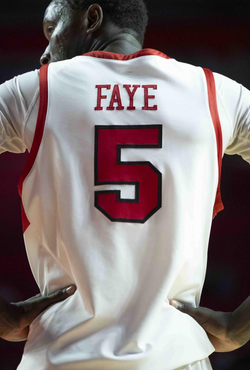 WKU forward Babacar Faye (5) stands with his hand son his hips in the late second half of the basketball game in E.A. Diddle Arena on Saturday, Nov. 30, 2024. 