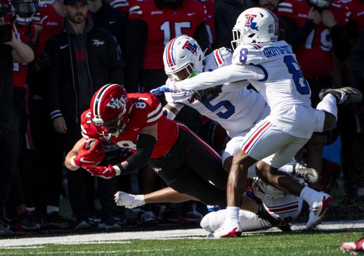 Western Kentucky Hilltoppers tight end Noah Meyers (81) is tackled during WKU’s game against Louisiana Tech in Bowing Green, Ky. on Saturday, Nov. 16, 2024. 