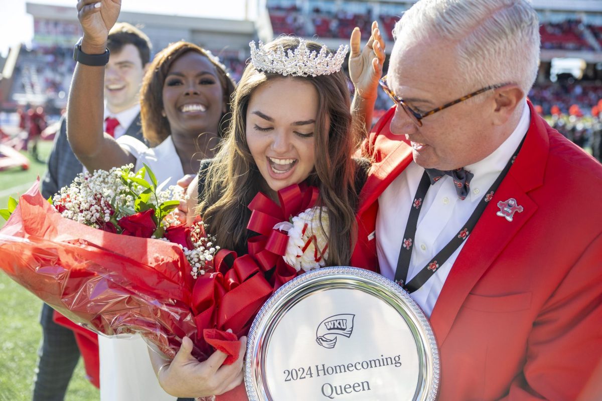 Sarah Vincent, representing Kappa Delta, is crowned homecoming queen during WKU’s game against Louisiana Tech in Bowing Green, Ky. on Saturday, Nov. 16, 2024. 