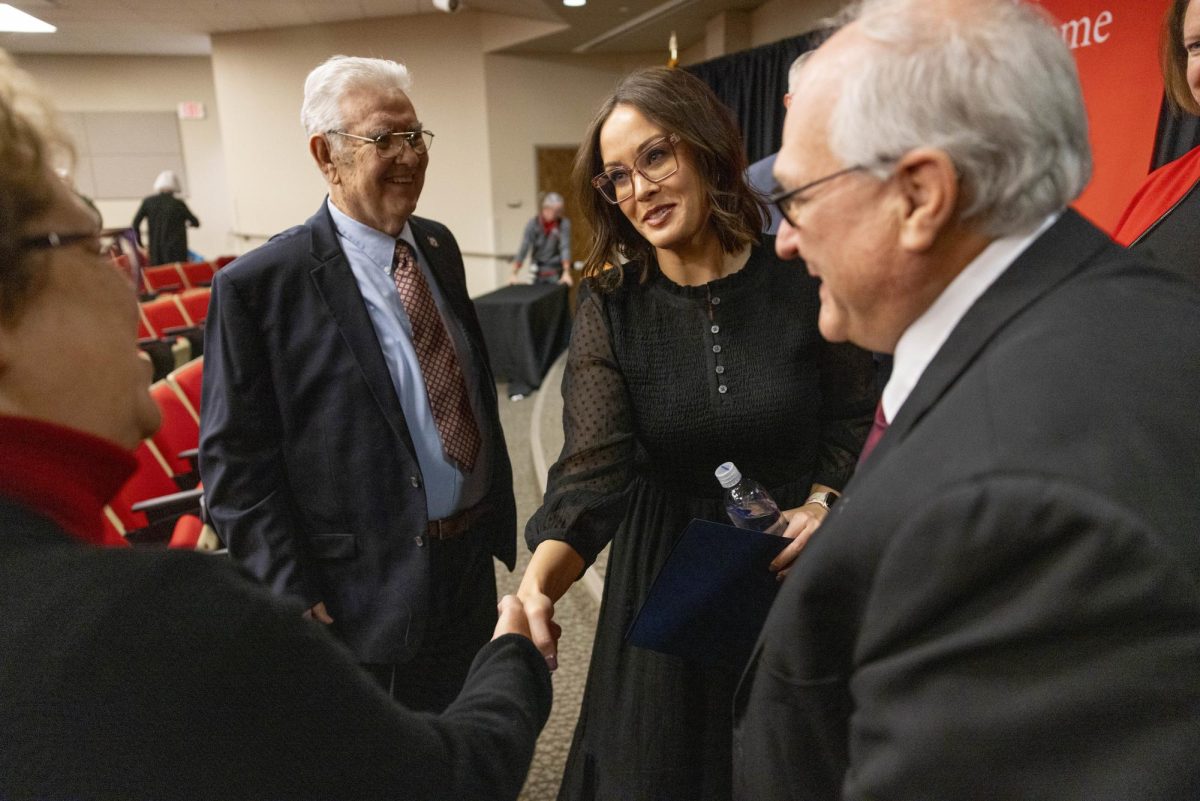 Lt. Governor Jaqueline Coleman shakes hands with Linda Kingsley after the conclusion of the 2024 Kentucky Teacher Hall of Fame induction ceremony on Friday, Nov. 22, 2024. 