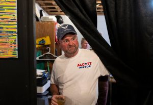 Mayor of Bowling Green comes out of a private room after discussing his victory with friends during his 2024 Election watch party the White Squirrel Brewery in Bowling Green on Tuesday, Nov. 5, 2024.