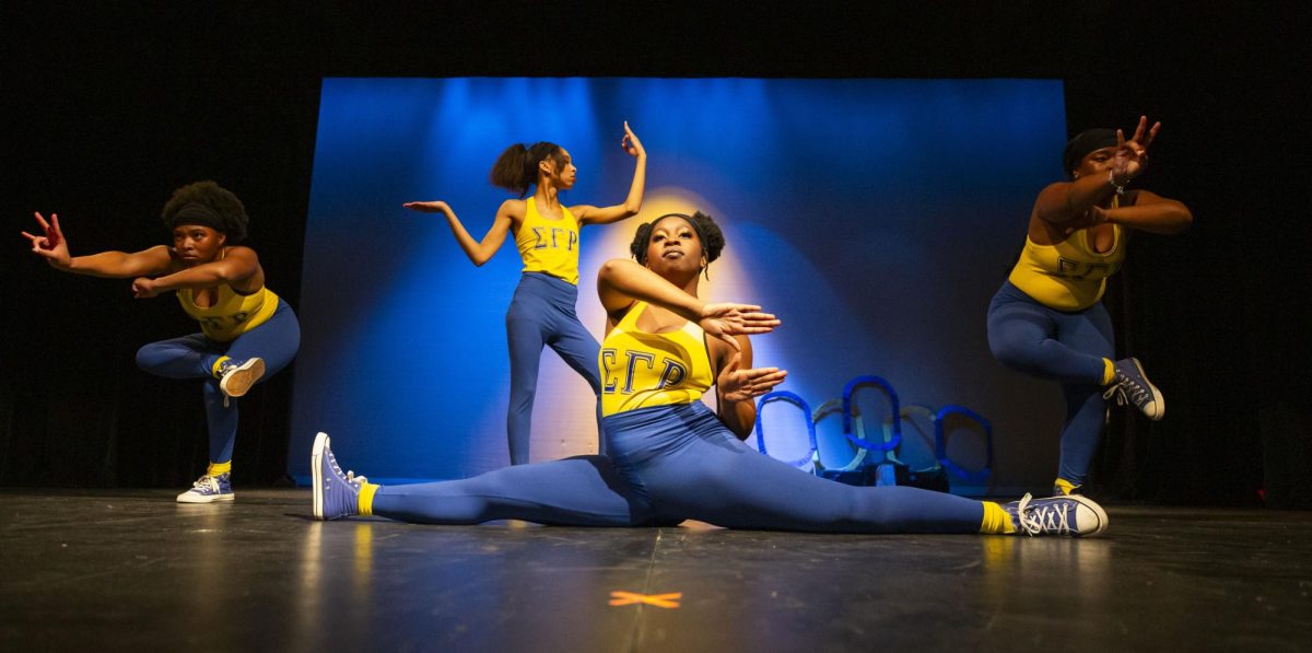 From left: Ali Jackson, Shania Wood, Jameia Johnson, and Christa’L Johnson, members of Eta Phi chapter of Sigma Gamma Rho Sorority, Inc., perform during the 2024 Homecoming Step Show Performance on Saturday Nov. 16, 2024. 