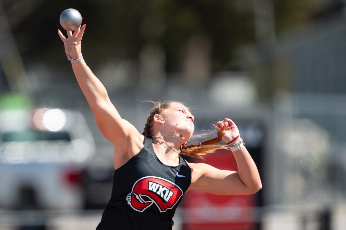 Kennedy Coradini throws shot put as a member of the WKU Track and Field Team. (Photo provided by Kennedy Coradini)