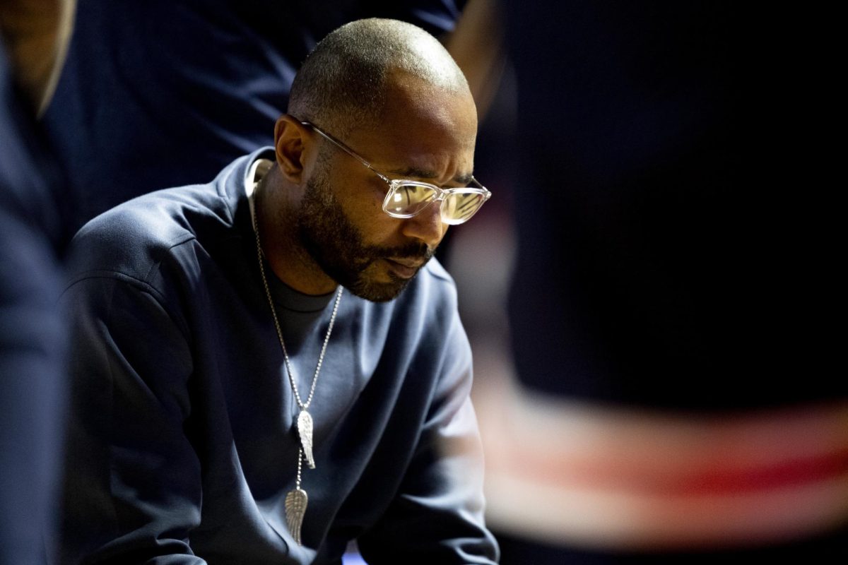 Jackson State head coach Mo Williams takes a timeout with his team after struggling to make up JSU’s deficit to Western during WKU’s game against the Jackson State Tigers on Wednesday, Nov. 20, 2024 in E.A. Diddle Arena. Williams played 13 seasons in the NBA where he made the 2009 All-Star team and was part of the Cleveland Cavaliers’ 2015-16 championship team with stars Lebron James and Kyrie Irving. 