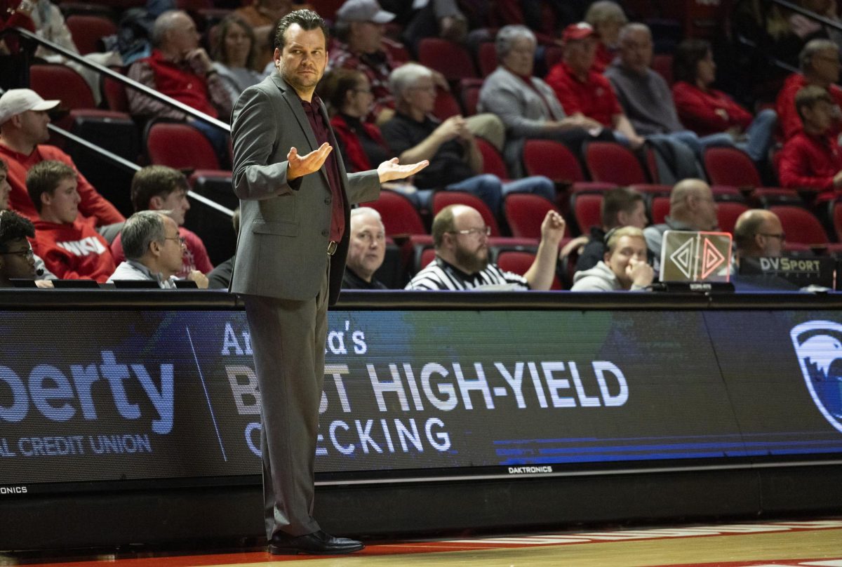 WKU head coach Hank Plona looks at a referee during the Hilltopper's game against Tennessee State University in Bowling Green, Ky. on Tuesday, Dec. 10, 2024.