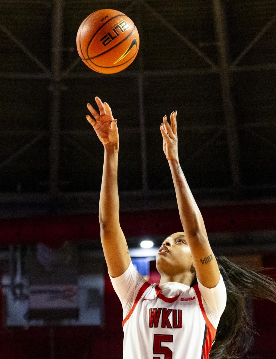 WKU forward Mya Pratcher (5) shoots a basket during the Lady Topper's game against the Kentucky Wesleyan Panthers in Bowling Green, Ky. on Wednesday, Dec. 11, 2024.