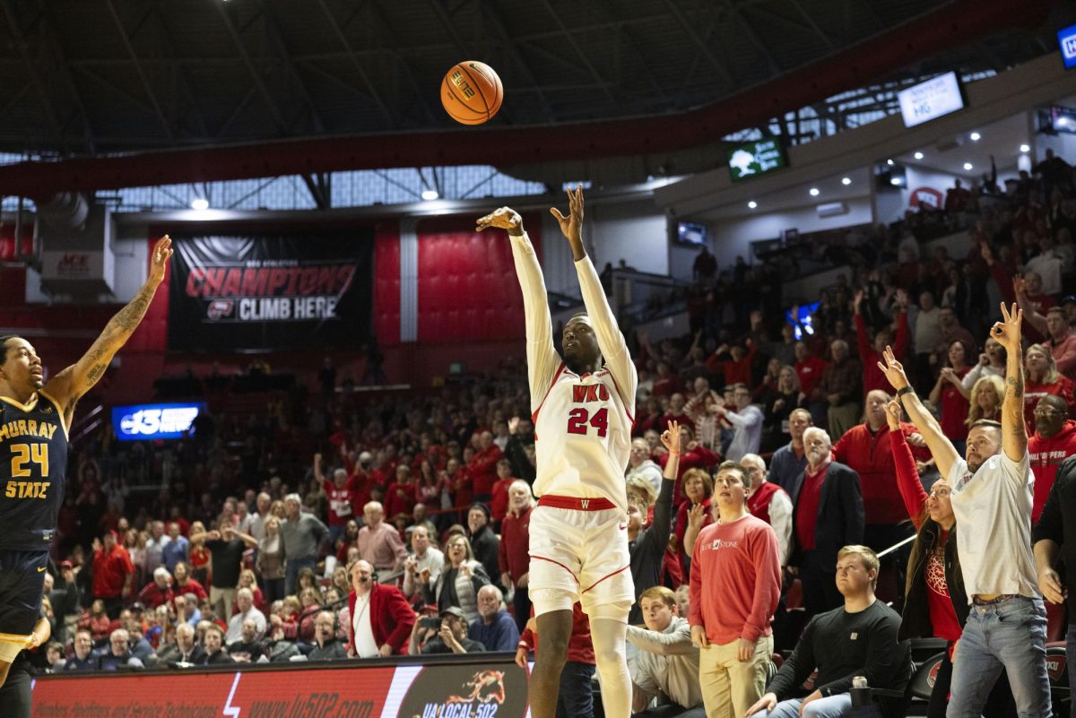 WKU guard Tyrone Marshall Jr. (24) attempts a three pointer during the Hilltopper's game against the Murray State Racers in Bowling Green, Ky. on Saturday, Dec. 14, 2024.