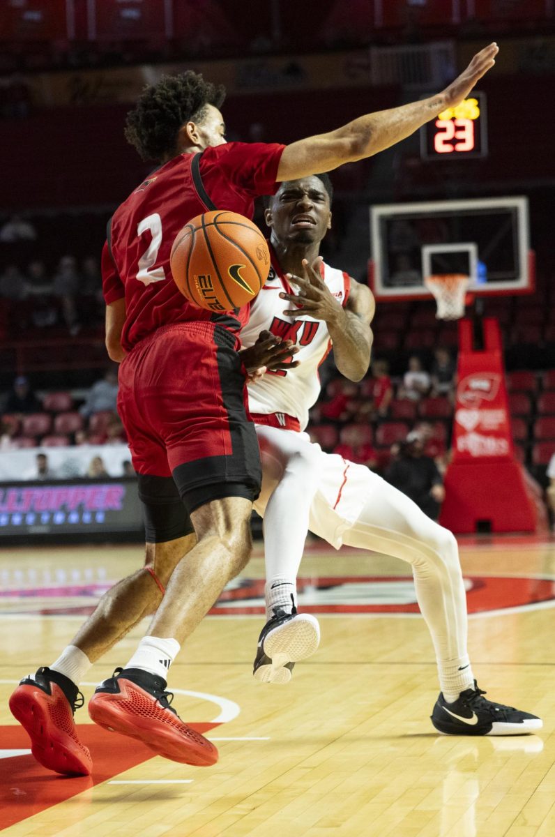 WKU guard Don McHenry (2) gets the ball knocked out of his hands during the Hilltopper's game against the Seattle Redhawks in Bowling Green, Ky. on Tuesday, Dec. 17, 2024.