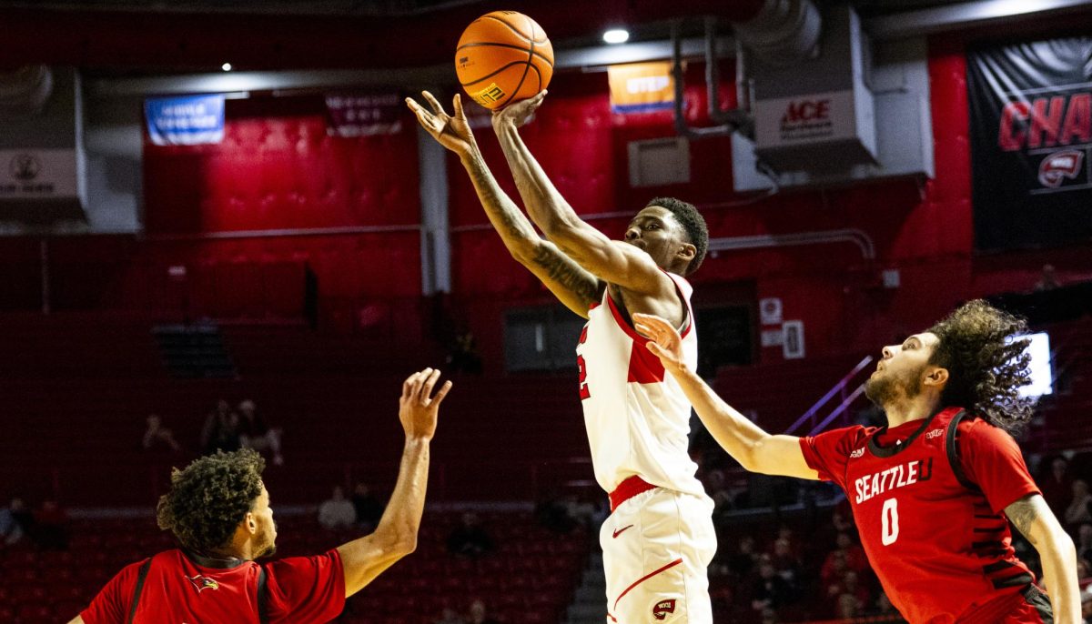 WKU guard Don McHenry (2) hits a three point field goal during the Hilltopper's game against the Seattle Redhawks in Bowling Green, Ky. on Tuesday, Dec. 17, 2024.