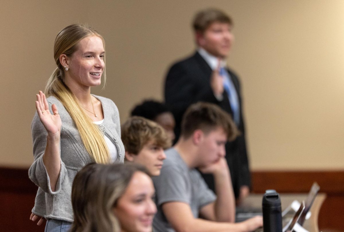 Molly Ricke is sworn into as a Senator-at-Large and as committee heads during a meeting at the Senate Chambers in DSU on Tuesday, Jan. 25, 2025. 