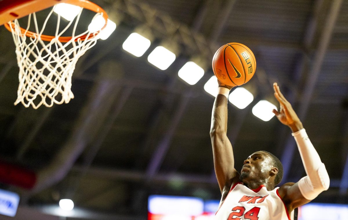 Western Kentucky Hilltoppers forward Tyrone Marshall Jr. (24) makes a layup during the Hilltoppers game against the UTEP Miners in Bowling Green, Ky. on Thursday, Jan. 30, 2025. 