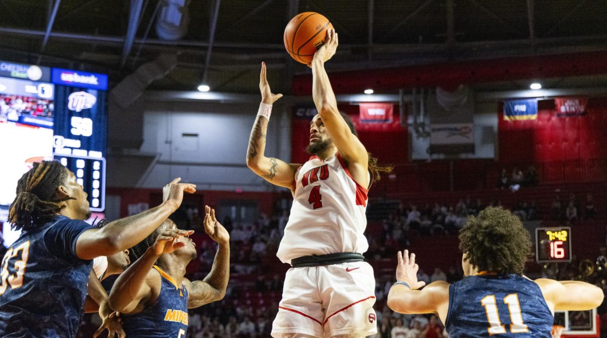 Western Kentucky Hilltoppers guard Khristian Lander (4)during the Hilltoppers game against the UTEP Miners in Bowling Green, Ky. on Thursday, Jan. 30, 2025. 