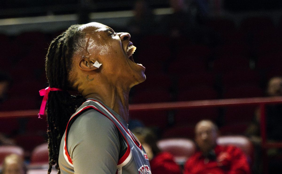 Western Kentucky guard Destiny Salary (1) celebrates a play during the Lady Toppers game against the University of Texas at El Paso Miners in Bowling Green, Ky. on Thursday, Feb. 27, 2025. 