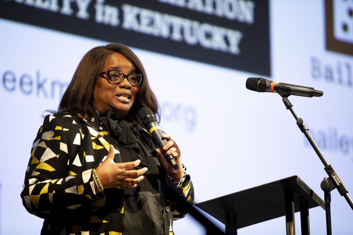 Penny Allison Lockhart speaks to a small gathering at the Capitol theater in downtown Bowling Green to remember the legacy of Alice Allison Dunnigan, the first black woman journalist to gain press credentials to the White House, on Saturday, Feb. 01, 2025.  